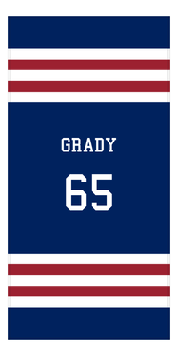 Thumbnail for Personalized Jersey Number 2-on-1 Stripes Sports Beach Towel - Blue and Red - Vertical Design - Front View