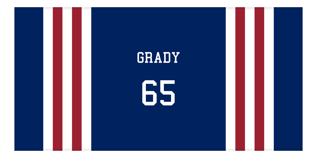 Personalized Jersey Number 2-on-1 Stripes Sports Beach Towel - Blue and Red - Horizontal Design - Front View