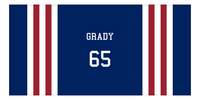 Thumbnail for Personalized Jersey Number 2-on-1 Stripes Sports Beach Towel - Blue and Red - Horizontal Design - Front View