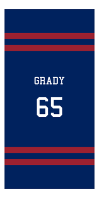 Thumbnail for Personalized Jersey Number 2-on-none Stripes Sports Beach Towel - Blue and Red - Vertical Design - Front View