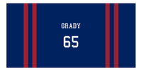 Thumbnail for Personalized Jersey Number 2-on-none Stripes Sports Beach Towel - Blue and Red - Horizontal Design - Front View