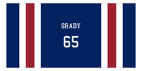 Thumbnail for Personalized Jersey Number 1-on-1 Stripes Sports Beach Towel - Blue and Red - Horizontal Design - Front View