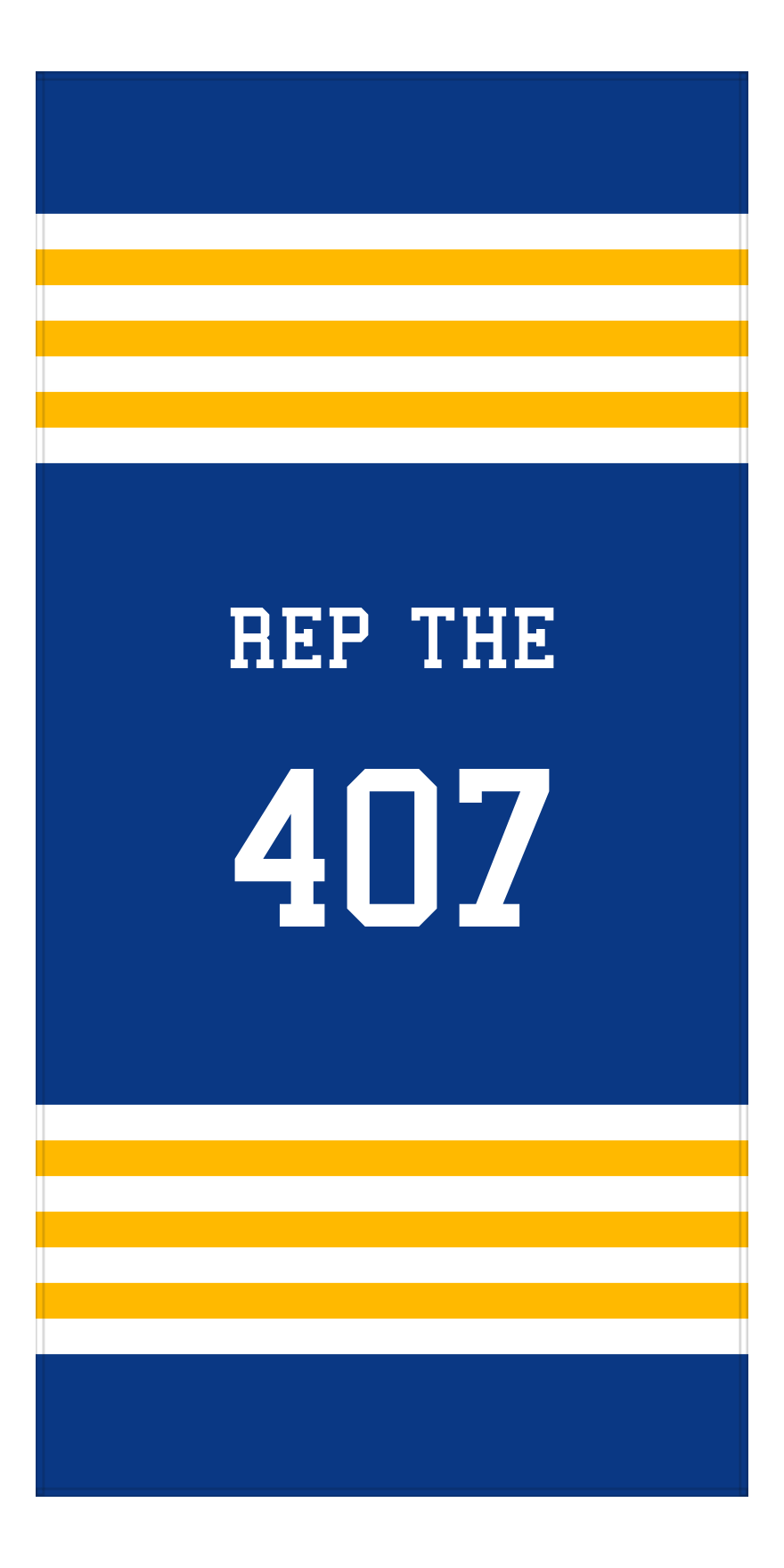 Personalized Jersey Number 3-on-1 Stripes Sports Beach Towel - Blue and Gold - Vertical Design - Front View