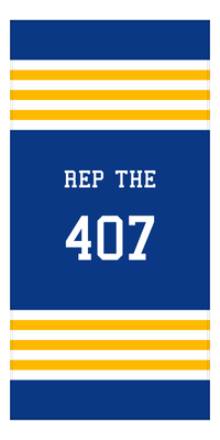 Thumbnail for Personalized Jersey Number 3-on-1 Stripes Sports Beach Towel - Blue and Gold - Vertical Design - Front View