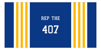 Thumbnail for Personalized Jersey Number 3-on-1 Stripes Sports Beach Towel - Blue and Gold - Horizontal Design - Front View