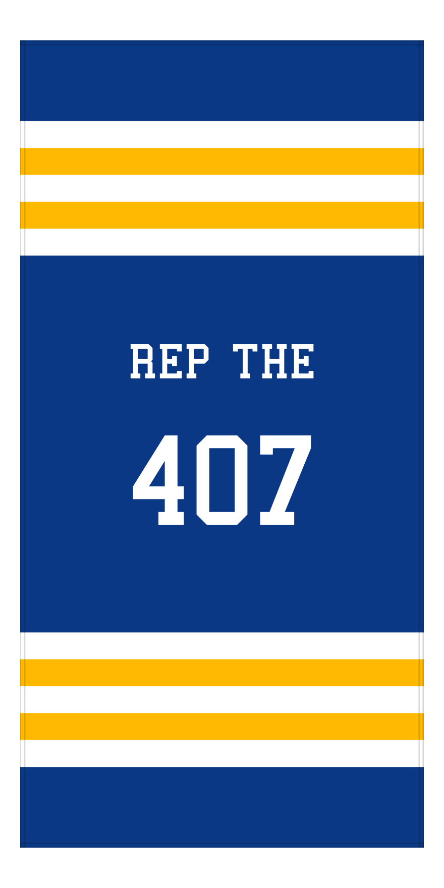 Personalized Jersey Number 2-on-1 Stripes Sports Beach Towel - Blue and Gold - Vertical Design - Front View