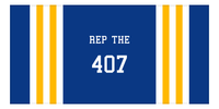 Thumbnail for Personalized Jersey Number 2-on-1 Stripes Sports Beach Towel - Blue and Gold - Horizontal Design - Front View