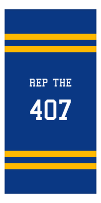 Thumbnail for Personalized Jersey Number 2-on-none Stripes Sports Beach Towel - Blue and Gold - Vertical Design - Front View