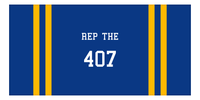 Thumbnail for Personalized Jersey Number 2-on-none Stripes Sports Beach Towel - Blue and Gold - Horizontal Design - Front View