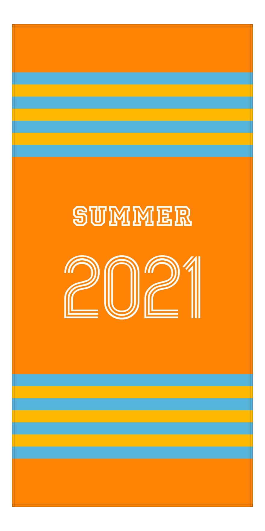 Personalized Jersey Number 3-on-1 Stripes Sports Beach Towel - Orange and Blue - Vertical Design - Front View