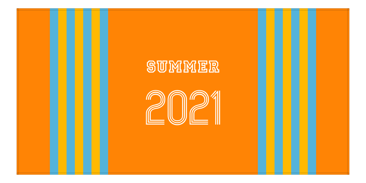 Personalized Jersey Number 3-on-1 Stripes Sports Beach Towel - Orange and Blue - Horizontal Design - Front View