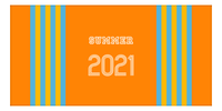 Thumbnail for Personalized Jersey Number 3-on-1 Stripes Sports Beach Towel - Orange and Blue - Horizontal Design - Front View