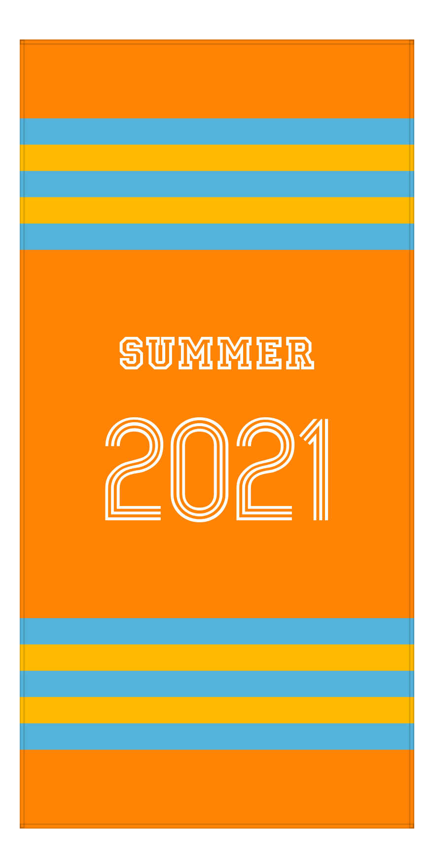 Personalized Jersey Number 2-on-1 Stripes Sports Beach Towel - Orange and Blue - Vertical Design - Front View
