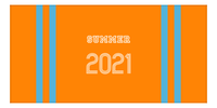 Thumbnail for Personalized Jersey Number 2-on-none Stripes Sports Beach Towel - Orange and Blue - Horizontal Design - Front View