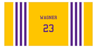 Thumbnail for Personalized Jersey Number 3-on-1 Stripes Sports Beach Towel - Gold and Purple - Horizontal Design - Front View