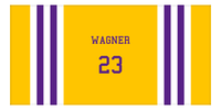 Thumbnail for Personalized Jersey Number 2-on-1 Stripes Sports Beach Towel - Gold and Purple - Horizontal Design - Front View