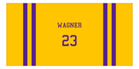 Thumbnail for Personalized Jersey Number 2-on-none Stripes Sports Beach Towel - Gold and Purple - Horizontal Design - Front View