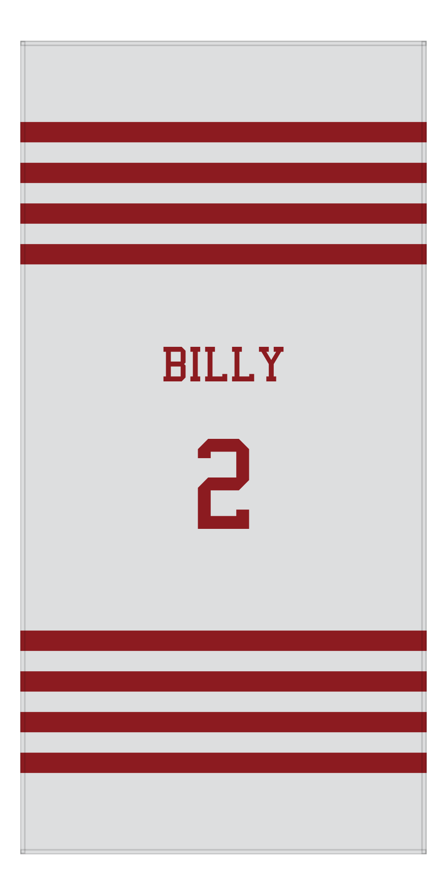 Personalized Jersey Number 3-on-1 Stripes Sports Beach Towel - Grey and Maroon - Vertical Design - Front View