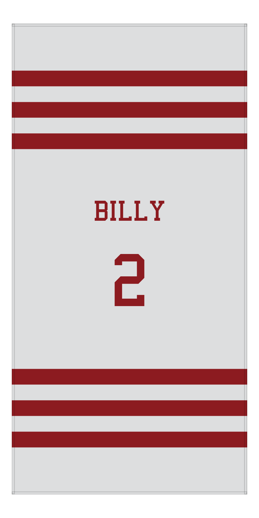 Personalized Jersey Number 2-on-1 Stripes Sports Beach Towel - Grey and Maroon - Vertical Design - Front View