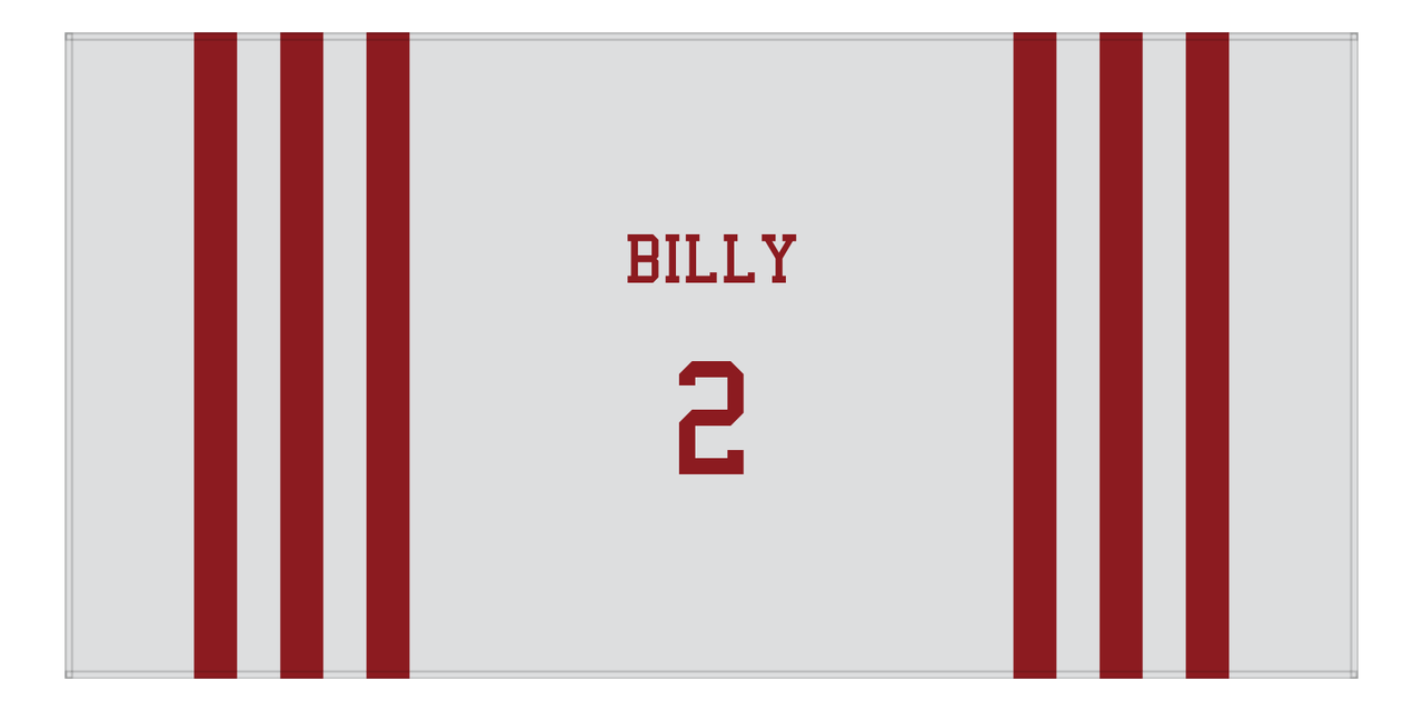 Personalized Jersey Number 2-on-1 Stripes Sports Beach Towel - Grey and Maroon - Horizontal Design - Front View