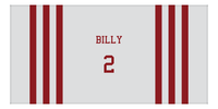 Thumbnail for Personalized Jersey Number 2-on-1 Stripes Sports Beach Towel - Grey and Maroon - Horizontal Design - Front View