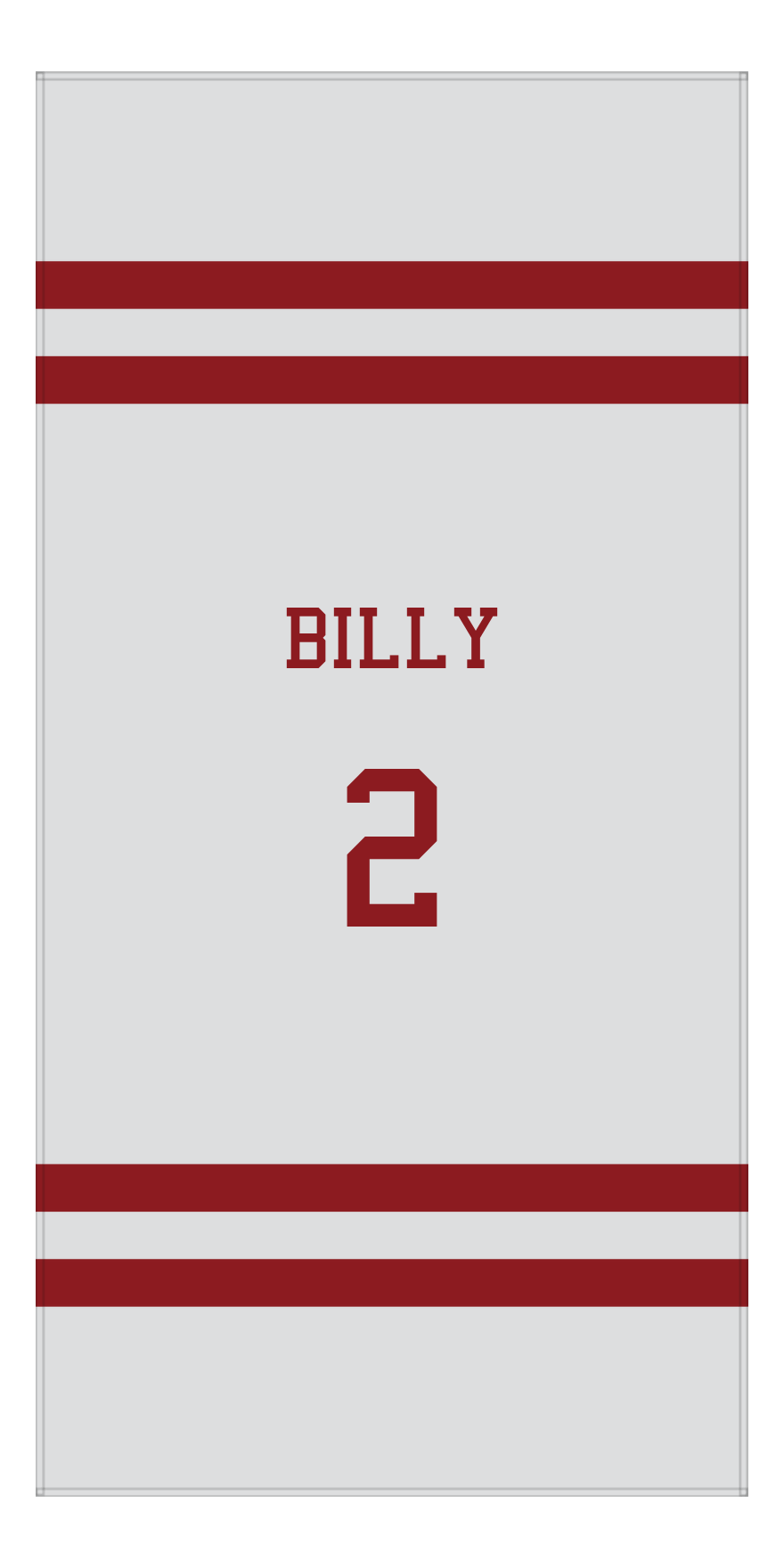 Personalized Jersey Number 2-on-none Stripes Sports Beach Towel - Grey and Maroon - Vertical Design - Front View