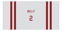 Thumbnail for Personalized Jersey Number 2-on-none Stripes Sports Beach Towel - Grey and Maroon - Horizontal Design - Front View