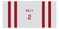 Thumbnail for Personalized Jersey Number 1-on-1 Stripes Sports Beach Towel - Grey and Maroon - Horizontal Design - Front View