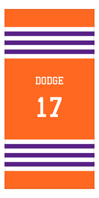 Thumbnail for Personalized Jersey Number 3-on-1 Stripes Sports Beach Towel - Orange and Purple - Vertical Design - Front View