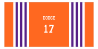 Thumbnail for Personalized Jersey Number 3-on-1 Stripes Sports Beach Towel - Orange and Purple - Horizontal Design - Front View