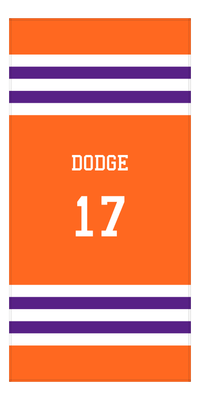 Thumbnail for Personalized Jersey Number 2-on-1 Stripes Sports Beach Towel - Orange and Purple - Vertical Design - Front View