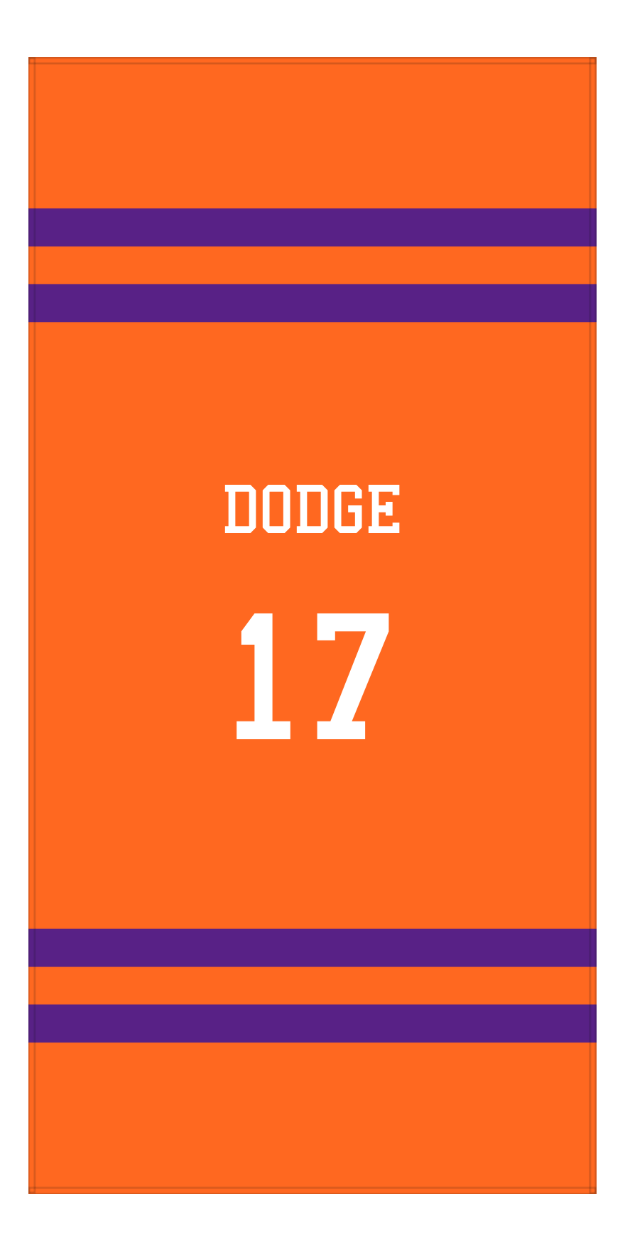 Personalized Jersey Number 2-on-none Stripes Sports Beach Towel - Orange and Purple - Vertical Design - Front View