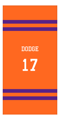 Thumbnail for Personalized Jersey Number 2-on-none Stripes Sports Beach Towel - Orange and Purple - Vertical Design - Front View