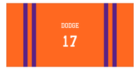 Thumbnail for Personalized Jersey Number 2-on-none Stripes Sports Beach Towel - Orange and Purple - Horizontal Design - Front View
