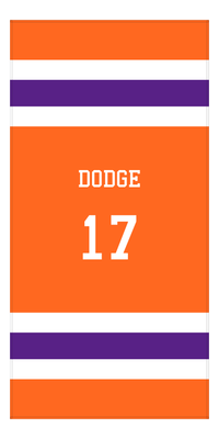 Thumbnail for Personalized Jersey Number 1-on-1 Stripes Sports Beach Towel - Orange and Purple - Vertical Design - Front View