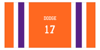 Thumbnail for Personalized Jersey Number 1-on-1 Stripes Sports Beach Towel - Orange and Purple - Horizontal Design - Front View