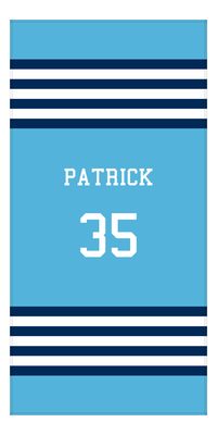 Thumbnail for Personalized Jersey Number 3-on-1 Stripes Sports Beach Towel - Light Blue and Navy - Vertical Design - Front View