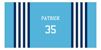 Thumbnail for Personalized Jersey Number 3-on-1 Stripes Sports Beach Towel - Light Blue and Navy - Horizontal Design - Front View