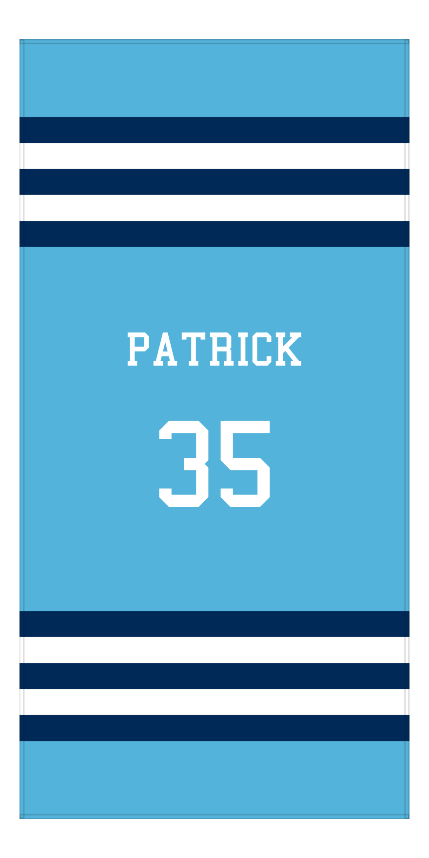 Personalized Jersey Number 2-on-1 Stripes Sports Beach Towel - Light Blue and Navy - Vertical Design - Front View