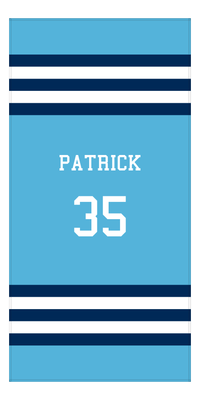 Thumbnail for Personalized Jersey Number 2-on-1 Stripes Sports Beach Towel - Light Blue and Navy - Vertical Design - Front View