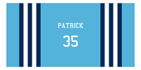 Thumbnail for Personalized Jersey Number 2-on-1 Stripes Sports Beach Towel - Light Blue and Navy - Horizontal Design - Front View
