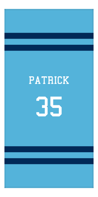 Thumbnail for Personalized Jersey Number 2-on-none Stripes Sports Beach Towel - Light Blue and Navy - Vertical Design - Front View