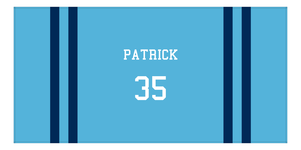 Personalized Jersey Number 2-on-none Stripes Sports Beach Towel - Light Blue and Navy - Horizontal Design - Front View