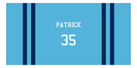 Thumbnail for Personalized Jersey Number 2-on-none Stripes Sports Beach Towel - Light Blue and Navy - Horizontal Design - Front View