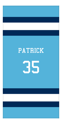 Thumbnail for Personalized Jersey Number 1-on-1 Stripes Sports Beach Towel - Light Blue and Navy - Vertical Design - Front View