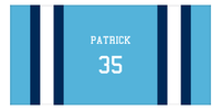 Thumbnail for Personalized Jersey Number 1-on-1 Stripes Sports Beach Towel - Light Blue and Navy - Horizontal Design - Front View