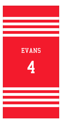 Thumbnail for Personalized Jersey Number 3-on-1 Stripes Sports Beach Towel - Red and White - Vertical Design - Front View