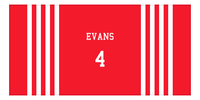 Thumbnail for Personalized Jersey Number 3-on-1 Stripes Sports Beach Towel - Red and White - Horizontal Design - Front View