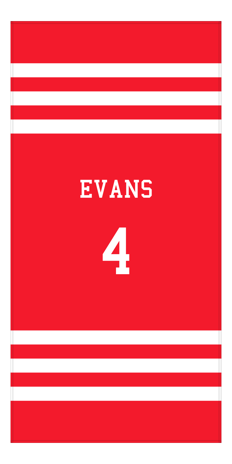 Personalized Jersey Number 2-on-1 Stripes Sports Beach Towel - Red and White - Vertical Design - Front View
