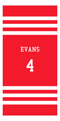 Thumbnail for Personalized Jersey Number 2-on-1 Stripes Sports Beach Towel - Red and White - Vertical Design - Front View